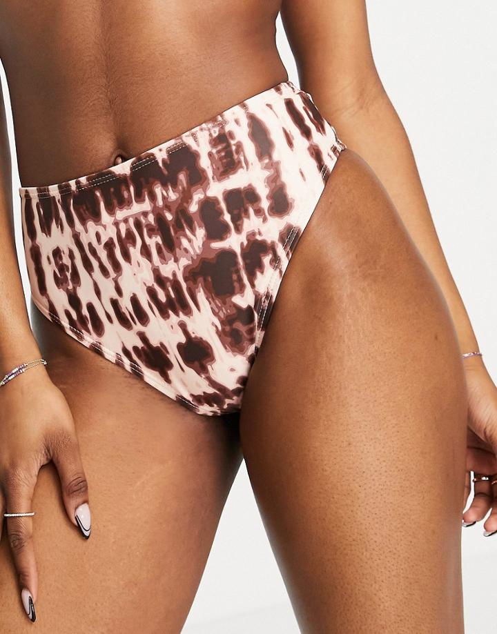 Missguided High Waist Bikini Bottoms In Brown Animalistic Print
