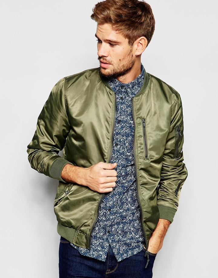 Blend Bomber Jacket Nylon Zipthru In Dusty Green - Dusty Green