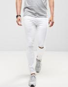 Ringspun Super Skinny Jeans With Knee Rips - White