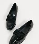 Asos Design Wide Fit Mollie Bow Flat Shoes In Black Patent