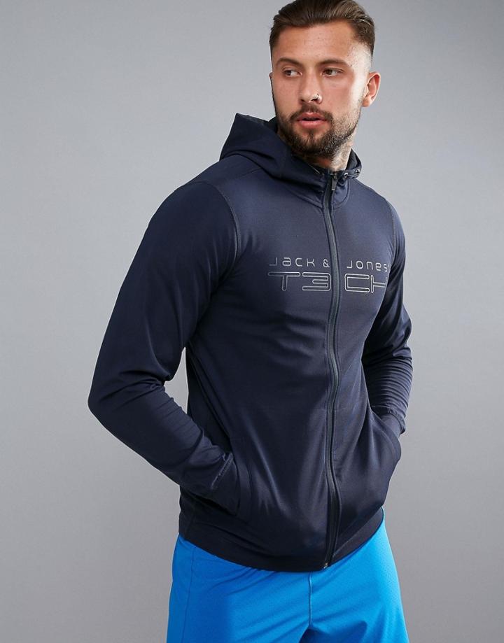 Jack & Jones Tech Zip Through Running Hoodie - Navy
