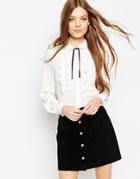 Asos Frill Detail Contrast Tie Blouse - Ivory
