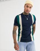 Asos Design Organic T-shirt With Vertical Color Block In Navy