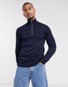 Jack & Jones Premium Sweater With Quarter Zip In Navy
