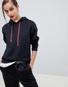 Emporio Armani Hooded Sweatshirt With Sequin Logo - Navy