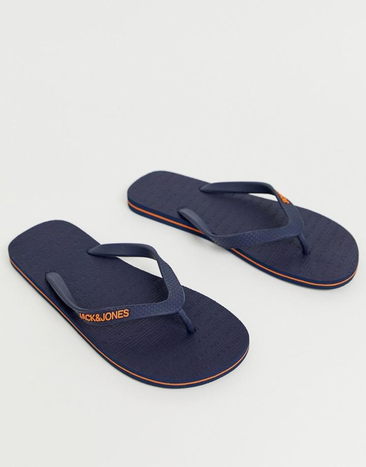 Jack & Jones Flip Flops With Branded Rubber Strap - Navy