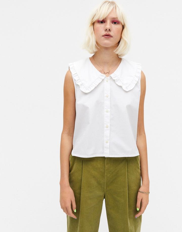 Monki Mona Organic Cotton Poplin Collar Blouse In White