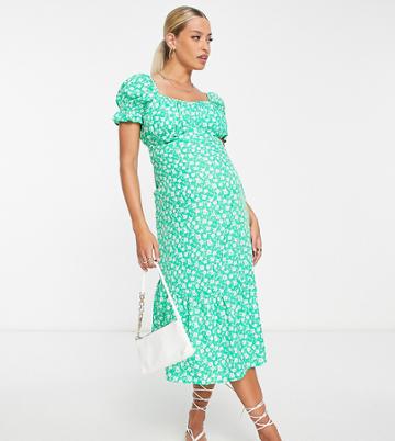 Influence Maternity Tiered Midi Tea Dress In Green Floral