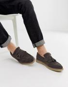 Asos Design Loafers In Gray Suede With Faux Crepe Sole