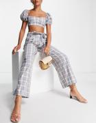 Skylar Rose 2 Piece Gingham Wide Leg Pants With Crop Top Set In Blue-blues