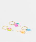 Madein 4 Pack Gold Hoop Earrings With Fruit Charms-multi