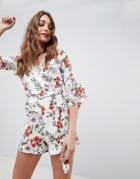 Influence Floral Romper With Ladder Detail - White