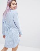 Monki Tie Back Stripe Shirt Dress - Blue