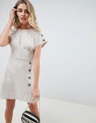 Asos Design Casual Twill Mini Dress With Button Detail - Cream