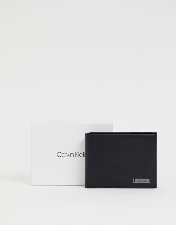Calvin Klein Leather Plaque Wallet 5cc Coin-black