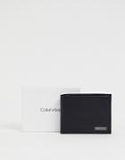 Calvin Klein Leather Plaque Wallet 5cc Coin-black
