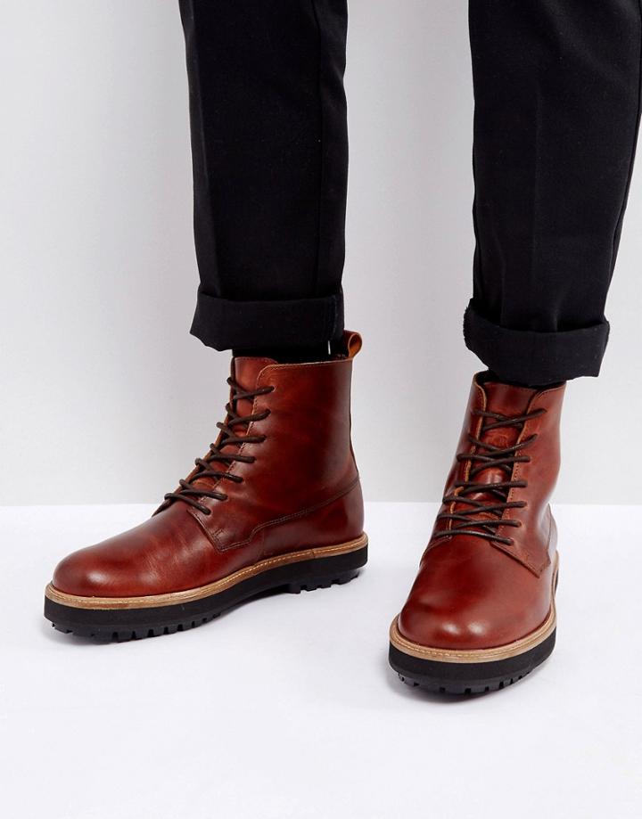 Zign Leather Chunky Sole Boots In Brown - Brown
