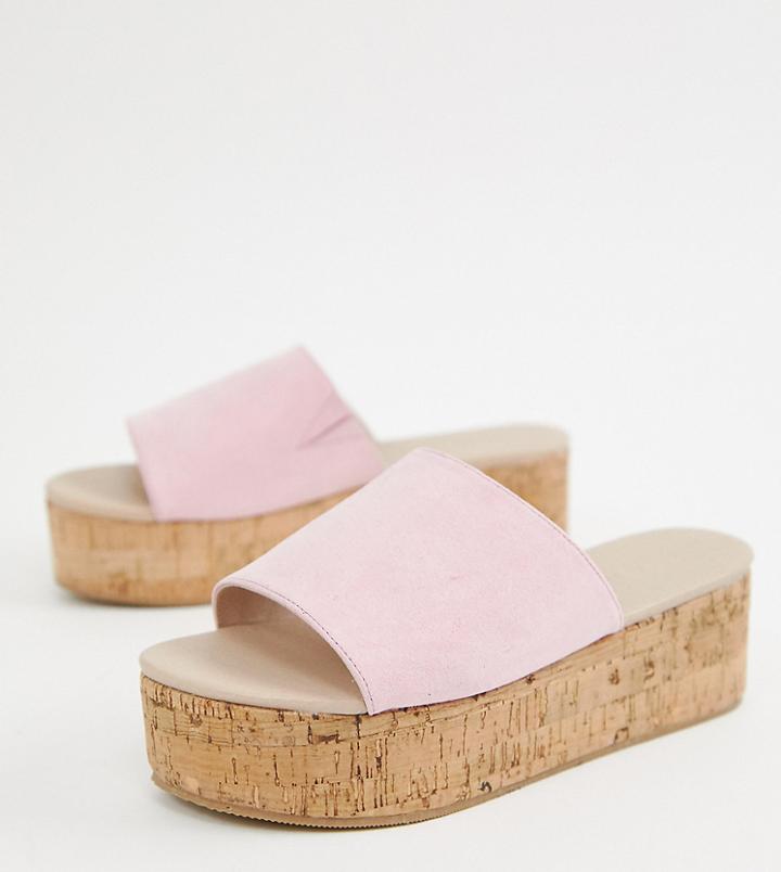 Asos Design Wide Fit Tillie Flatform Mules-pink