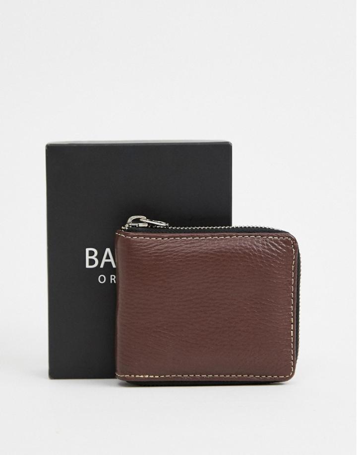 Barneys Original Leather Zip Around Wallet In Brown - Black