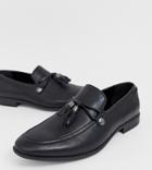 Asos Design Wide Fit Loafers In Black Faux Leather With Tassel Detail