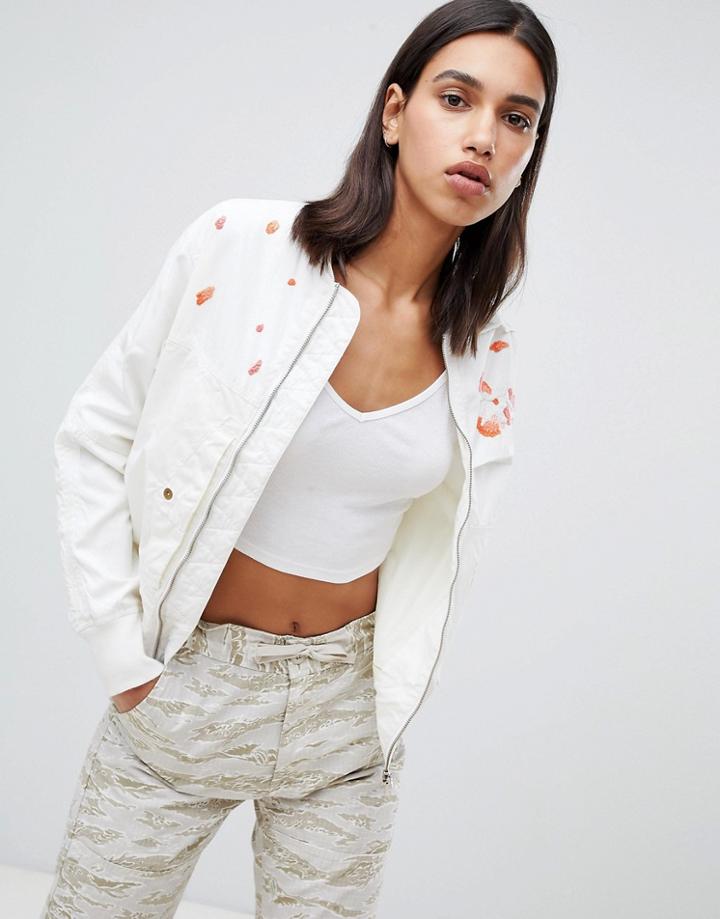 Maharishi Upcycled Arctic Rib Jacket With Blossom Embroidery-white