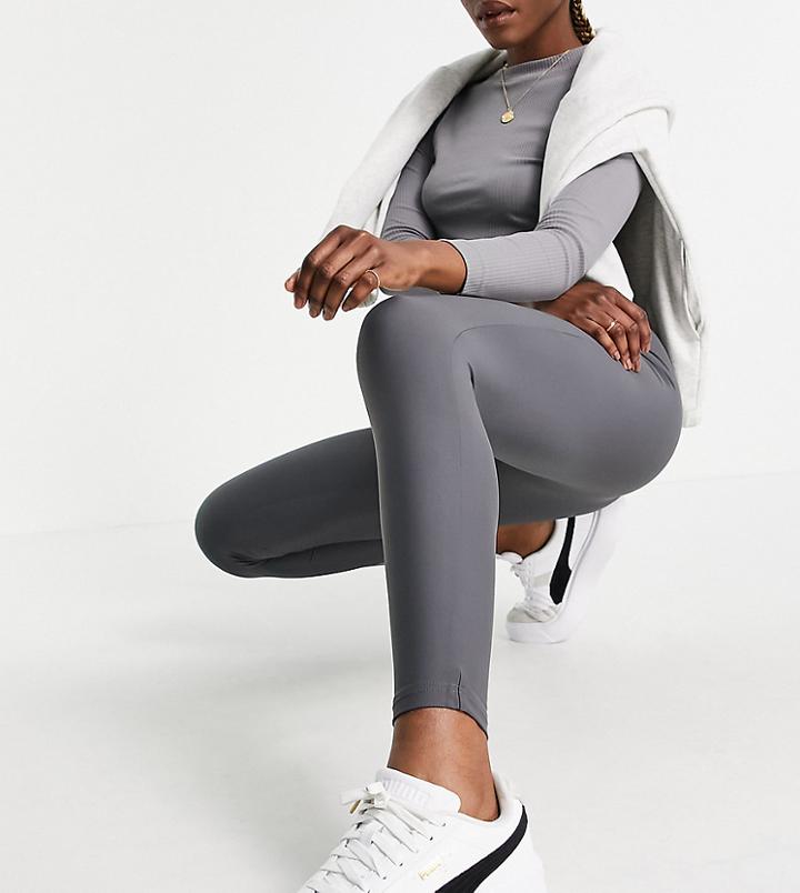 Asos Design Tall Legging With High Waist In Matte Sheen In Shark Gray