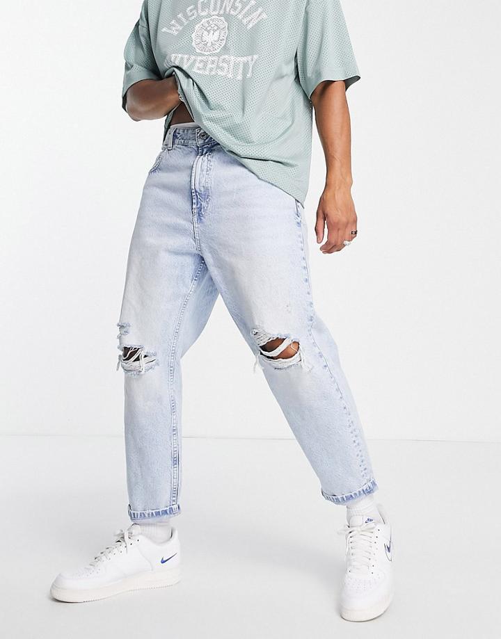 Bershka Tapered Jeans In Light Blue