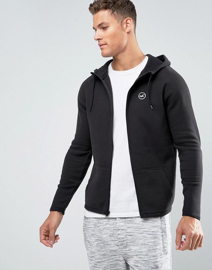 Hollister Full Zip Hoodie Athletic Icon Logo In Black - Black