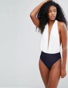 Goddiva Plunge Color Block Swimsuit - White