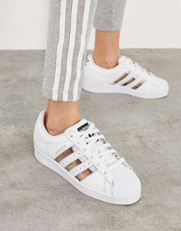 Adidas Originals Superstar Sneakers In White With Transparent Three Stripes