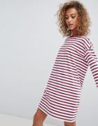 Monki Crew Neck T-shirt Dress In Multi Stripe - Multi