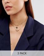 Asos Pack Of 3 Geo Shape Choker Necklaces - Gold