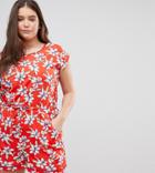 Brave Soul Plus Lenore Floral Print Romper With Ladder Detail - Red