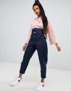 Asos Design Balloon Leg Boyfriend Jeans In Raw Indigo With Corset Waist Detail-blue