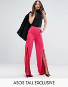 Asos Tall Wide Leg Pant With Side Splits And Zip Detail - Pink