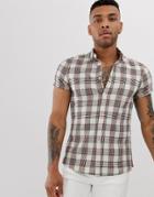 Asos Design Slim Fit Plaid Check Shirt-beige