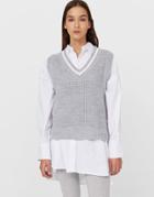 Stradivarius Knit Sweater Vest With Contrast Stripe Detail In Gray-grey