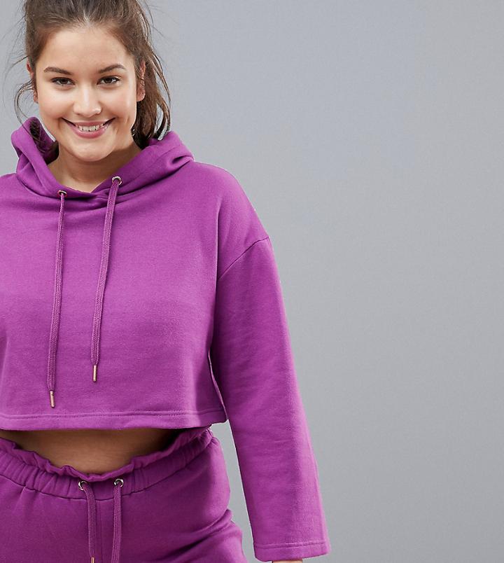 South Beach Plus Crop Oversize Hoodie In Purple - Purple