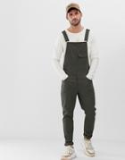 Asos Design Skinny Overalls In Khaki-green