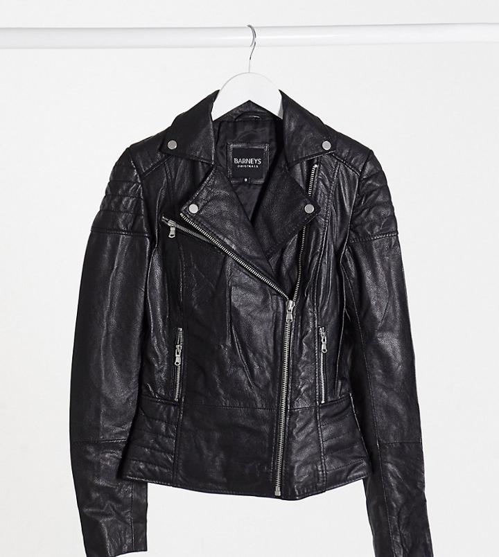 Barney's Originals Tall Clara Real Leather Jacket-black