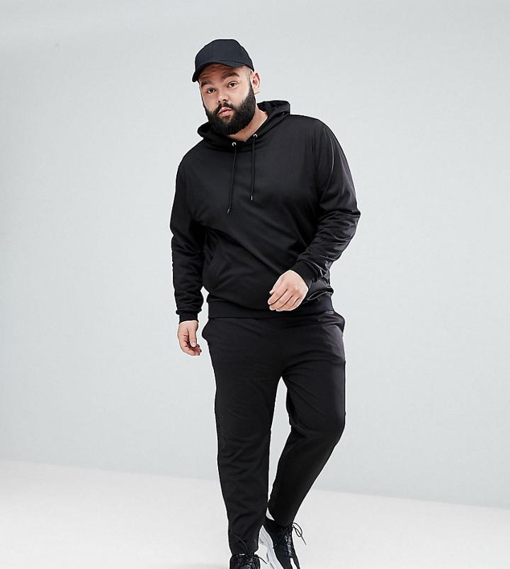 Asos Plus Tracksuit Hoodie/ Skinny Joggers In Black Poly Tricot - Black