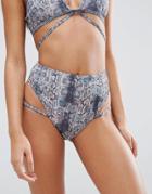 Asos Snake Print Lattice Strap High Leg Bikini Bottom - Multi