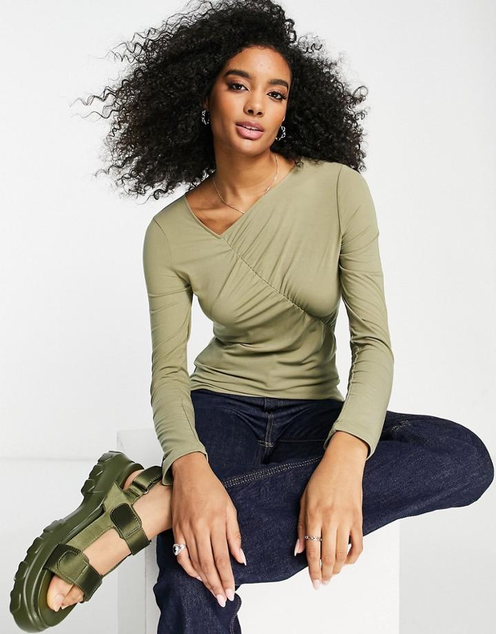 & Other Stories Asymmetric Long Sleeve Top In Green