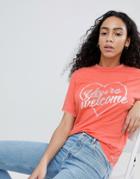 Asos Design T-shirt In Burnout With Slogan - Orange