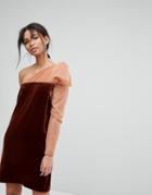 Tresophie Velvet One Shoulder Dress - Orange