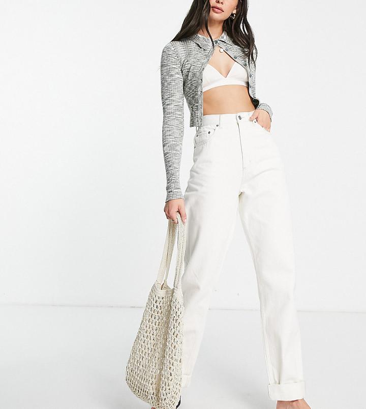 Asos Design Tall High Waist Mom Jean In Ecru-neutral