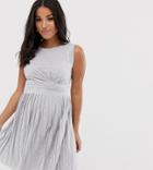 Asos Design Maternity Sleeveless Pleated Midi Dress With Cross Front-gray
