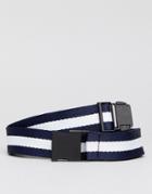 Stradivarius Woven Stripe Belt In Navy And White - Navy