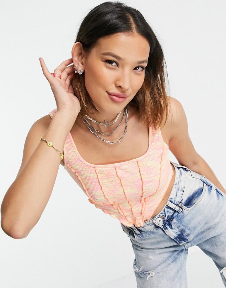 Bershka Space Dye Exposed Seam Drop Hem Crop Top In Pink - Part Of A Set