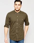 Asos Jersey Shirt In Khaki With Long Sleeves - Khaki